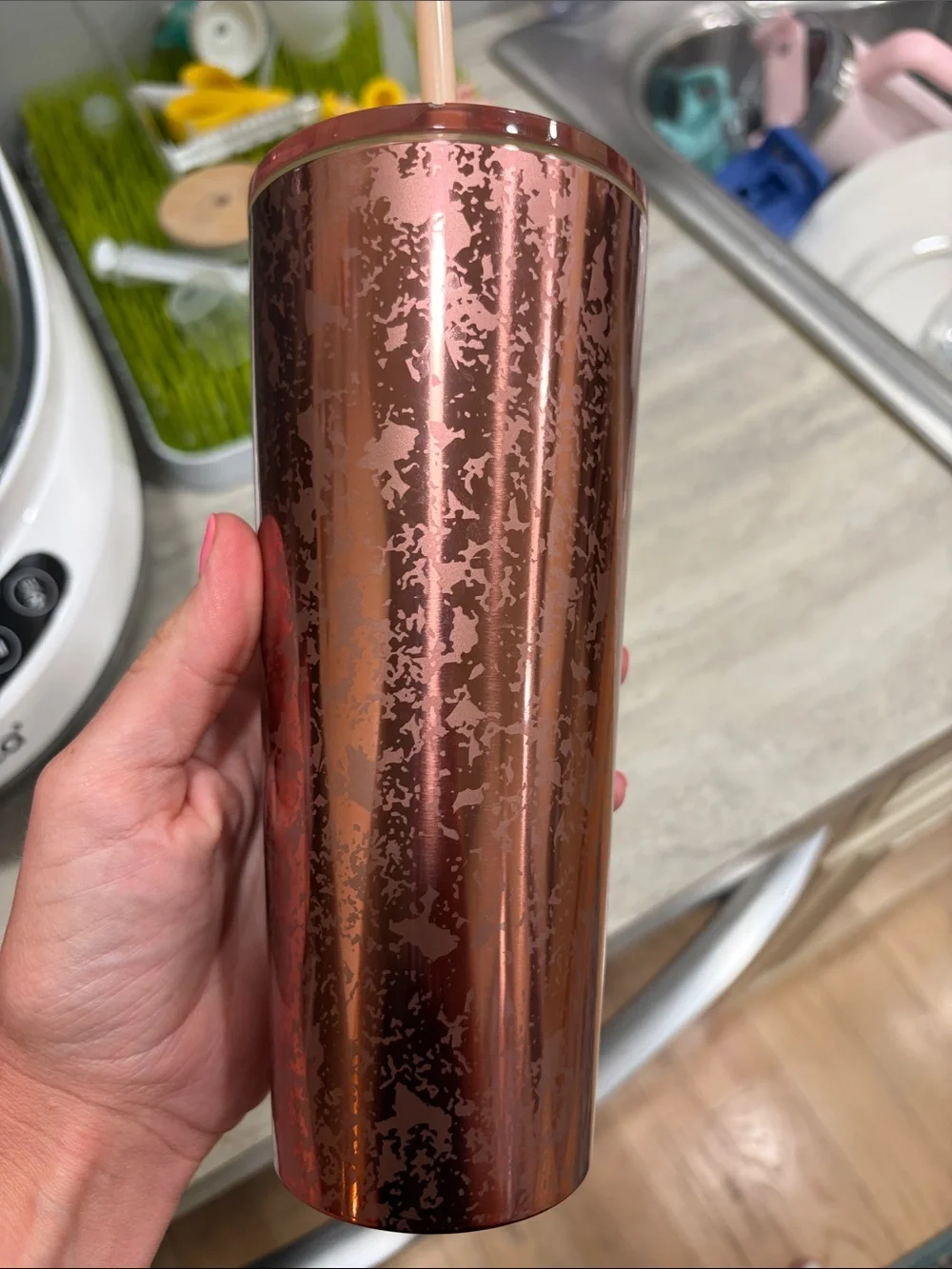 Starbucks Copper Metallic Tumbler with Peach Straw